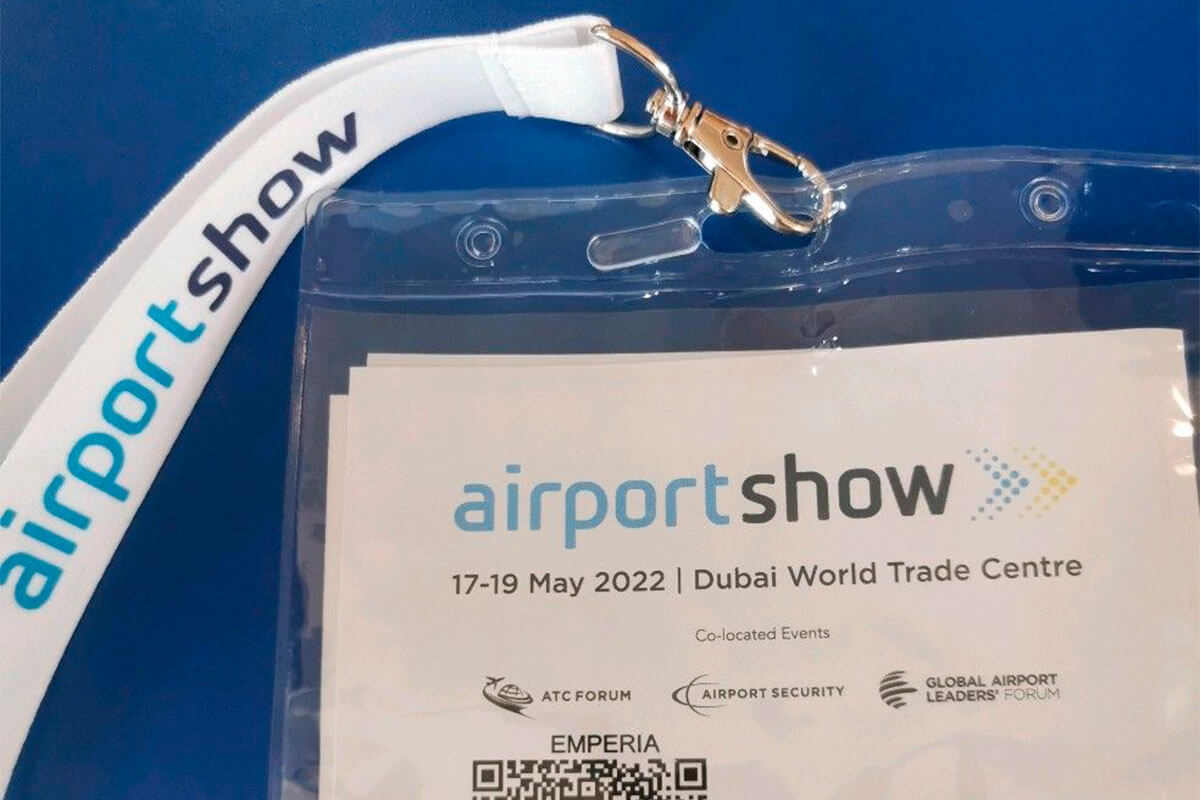 Credencial de participação da MASAPI no Airport Show Dubai 2022, realizado no Dubai World Trade Centre entre 17 e 19 de maio.