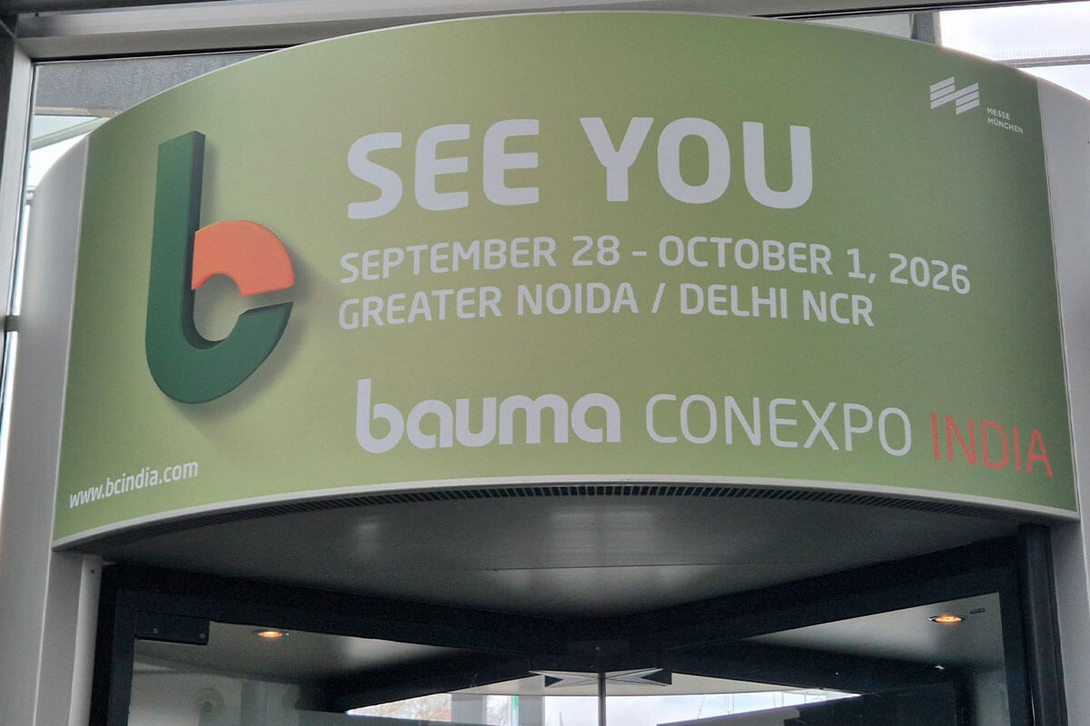 Cartaz promocional da BAUMA Conexpo Índia 2026, a decorrer em Greater NoidaDelhi NCR, entre 28 de setembro e 1 de outubro de 2026.